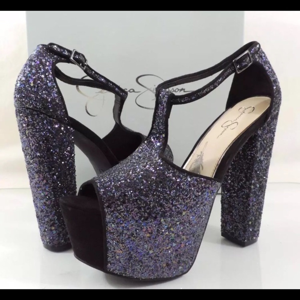 Jessica Simpson Purple Glitter Sequin Sandal Heels
